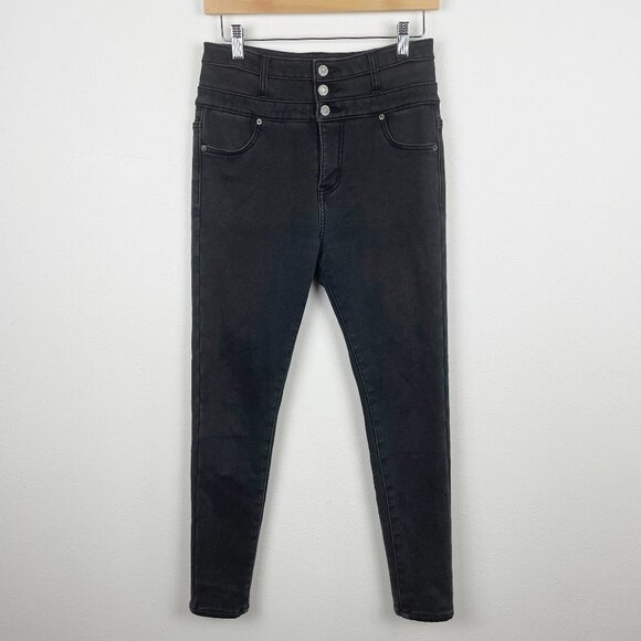 RARE Moussy High Rise Three Button Black Velvet Lined Skinny Jeans - Picture 1 of 9